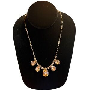 Givenchy Rose Gold-Tone Necklace with Amber Teardrop Crystals 18”